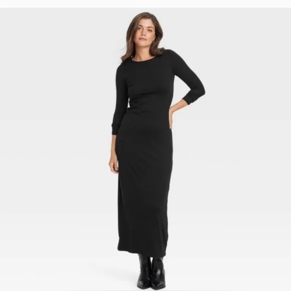 Isabel Maternity by Ingrid & Isabel Midi Dress Long Sleeve Black size Small - Picture 3 of 10